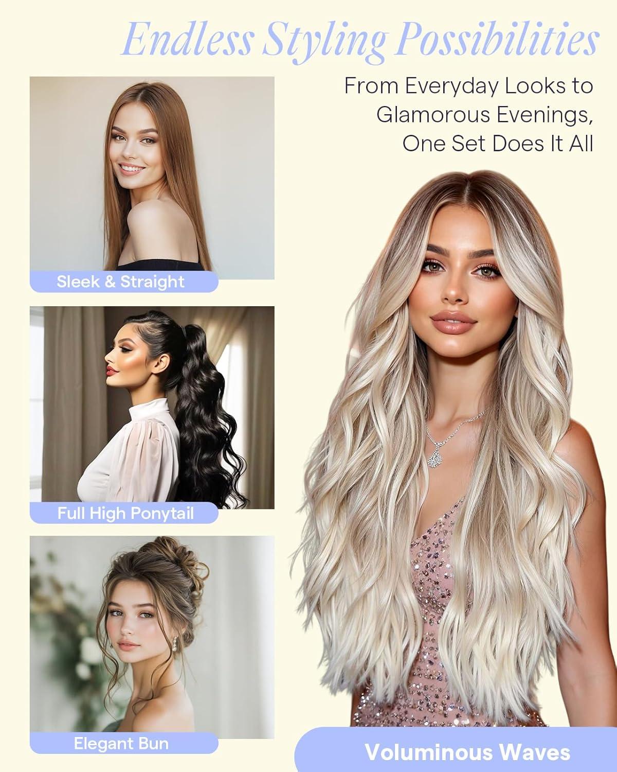 imageFull Shine Clip in Hair Extensions Human Hair Black 24 Inch Clip in Extensions Real Human Hair for Volume Full Head Triple Weft 7Pcs 150g