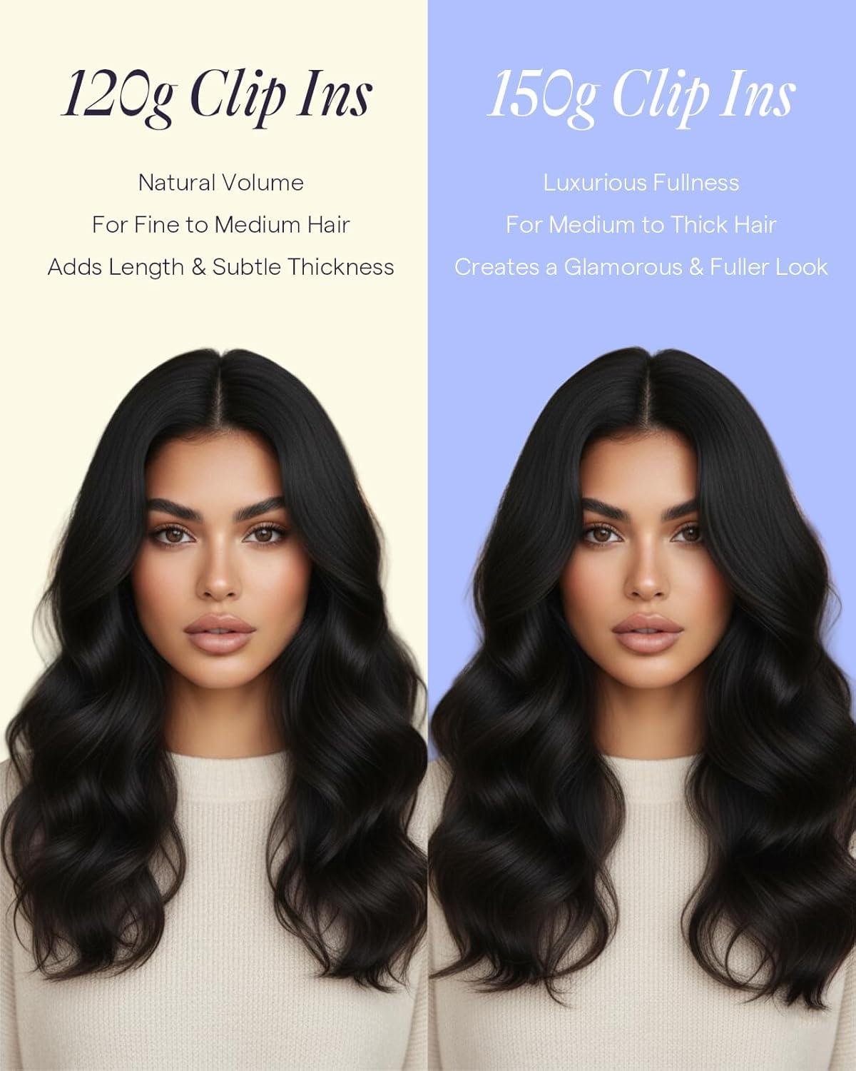 imageFull Shine Clip in Hair Extensions Human Hair Black 24 Inch Clip in Extensions Real Human Hair for Volume Full Head Triple Weft 7Pcs 150g