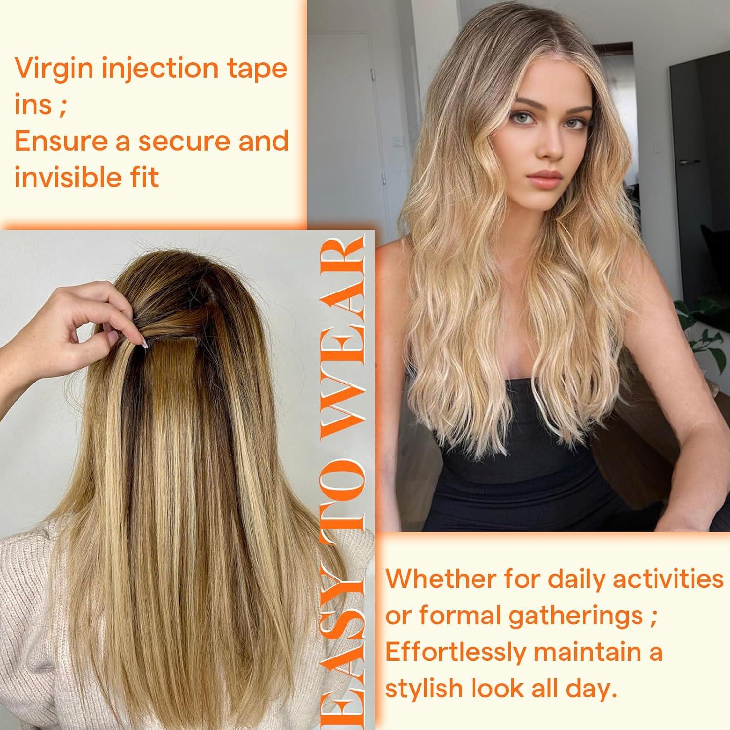 imageFull Shine Injected Tape ins Human Hair Extensions Color 1 Black 22 Inch Remy Tape in Extensions Human Hair Injection Silky Straight Seamless Skin Weft 50 Grams for Women 20 Pcs Add Length Brazilian1 4780 injection virgin