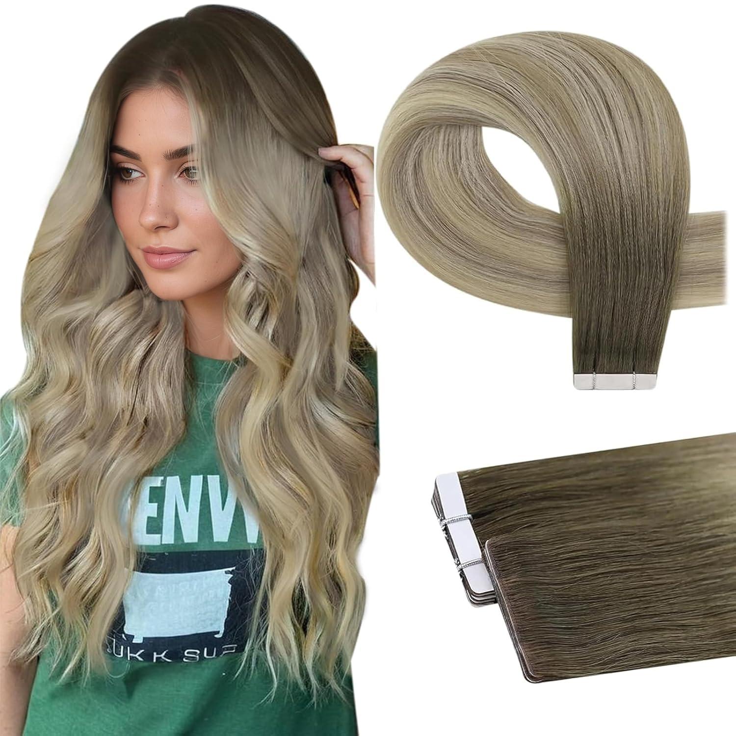 imageFull Shine Injected Tape ins Human Hair Extensions Color 1 Black 22 Inch Remy Tape in Extensions Human Hair Injection Silky Straight Seamless Skin Weft 50 Grams for Women 20 Pcs Add Length Brazilian1 4780 injection virgin