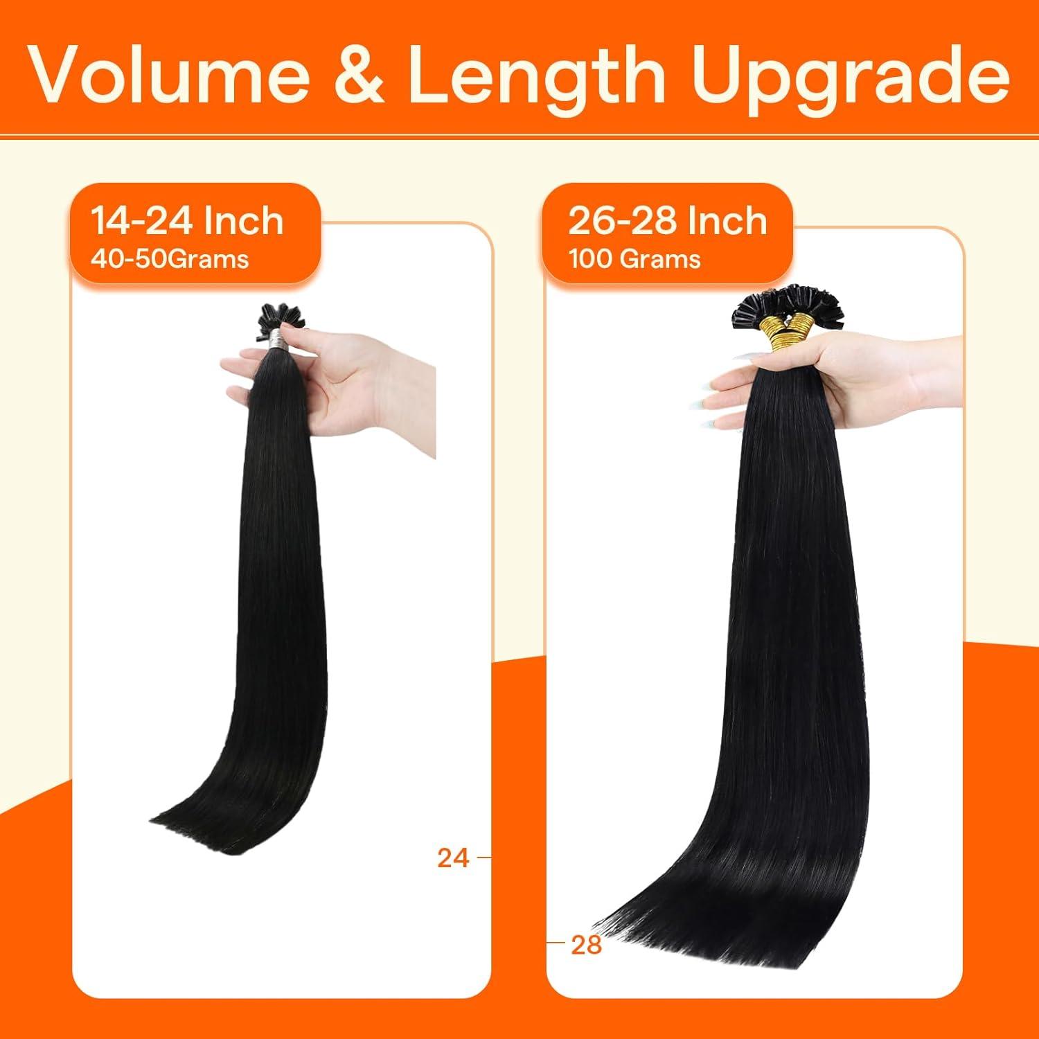 imageFull Shine U Tip Hair Extensions Human Hair 22 Inch Jet Black 50 Grams Keratin Hair Extensions Real Human Hair for Women Fusion Extensions Long Straight Hair add Length1Utip 1B natural black